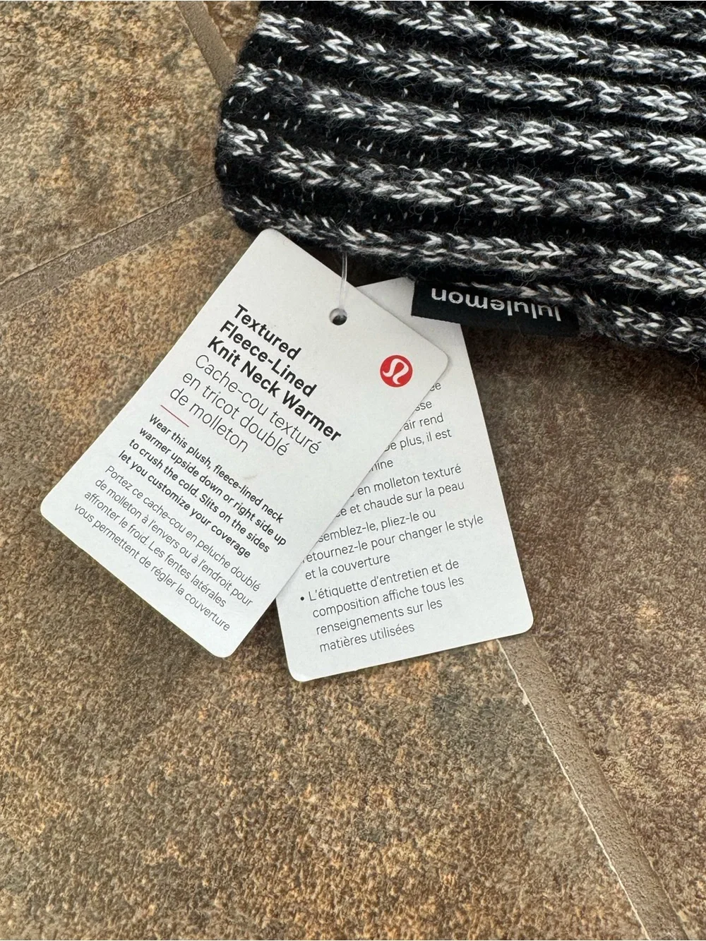 NWT Lululemon Textured Fleece-Lined Knit Neck Warmer Black White